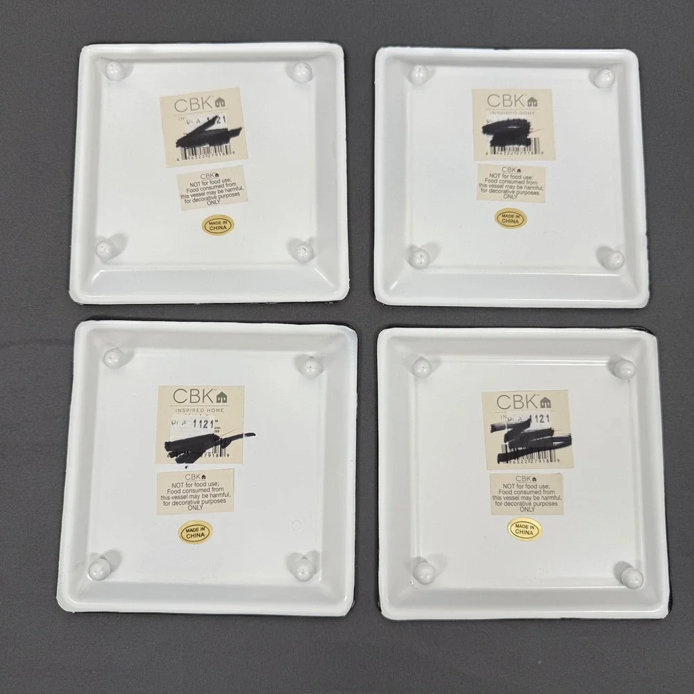 CBK Inspired Home Bee Hive Floral Square Trinket‎ Ring Dish Set of 4 Decorative